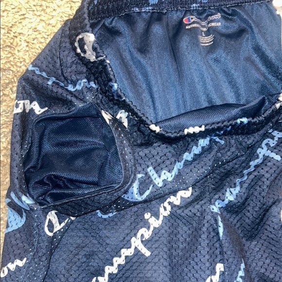 Champion Dark Blue Mesh Shorts with White and blue Logo - Picture 4 of 5